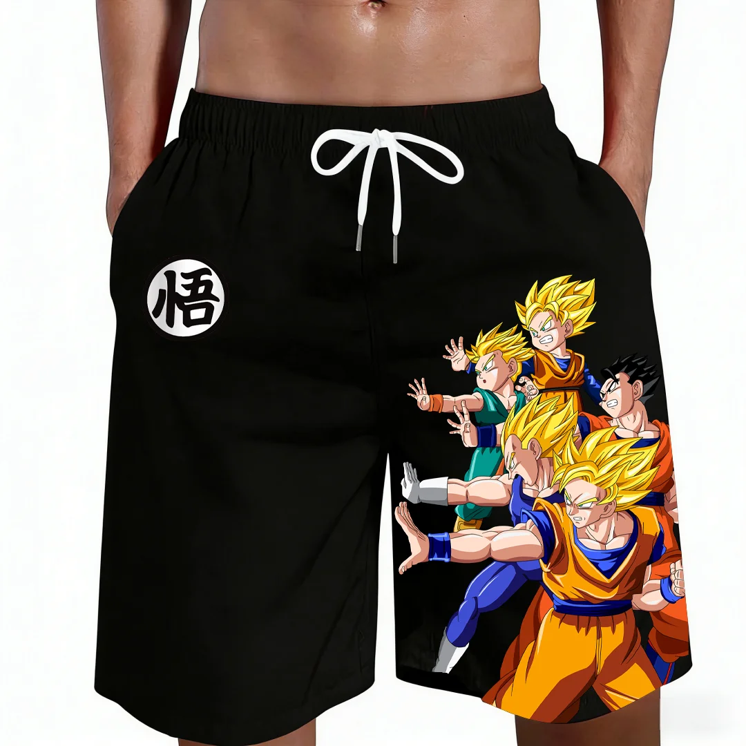 Pantalones Cortos de Playa de Anime Dragon Ball 2026 para Toda la Familia, Goku, Gohan, Goten, Trunks, Vegeta, Kanji, Conjuntos Combinados Familiares Casuales de Verano de Secado Rápido