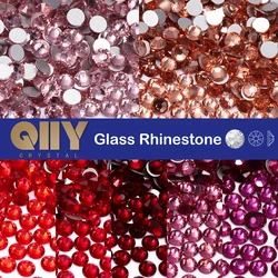 QIIY SS3-SS60 Light Siam Glass Flatback Rhinestone High Quality Red Round Silver Bottom Glue On Diamond for Nail Art Dress