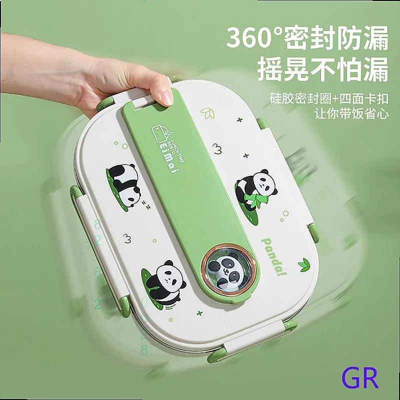 316 Stainless Steel Panda Bento Box with Dividers for Student Office Worker Lunch