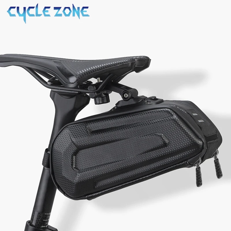 Hard Shell Bike Saddle Bag Carbon Pattern Large Capacity Quick Release Bicycle Seat Tail Bag with Double Zipper Tail Light Mount