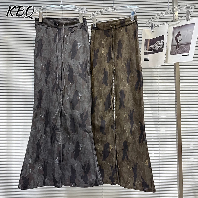 

KBQ Slimming Casual Printing Spliced Lace Up Pants For Women High Waist Spring Temperament Straight Trousers Female Fashion New