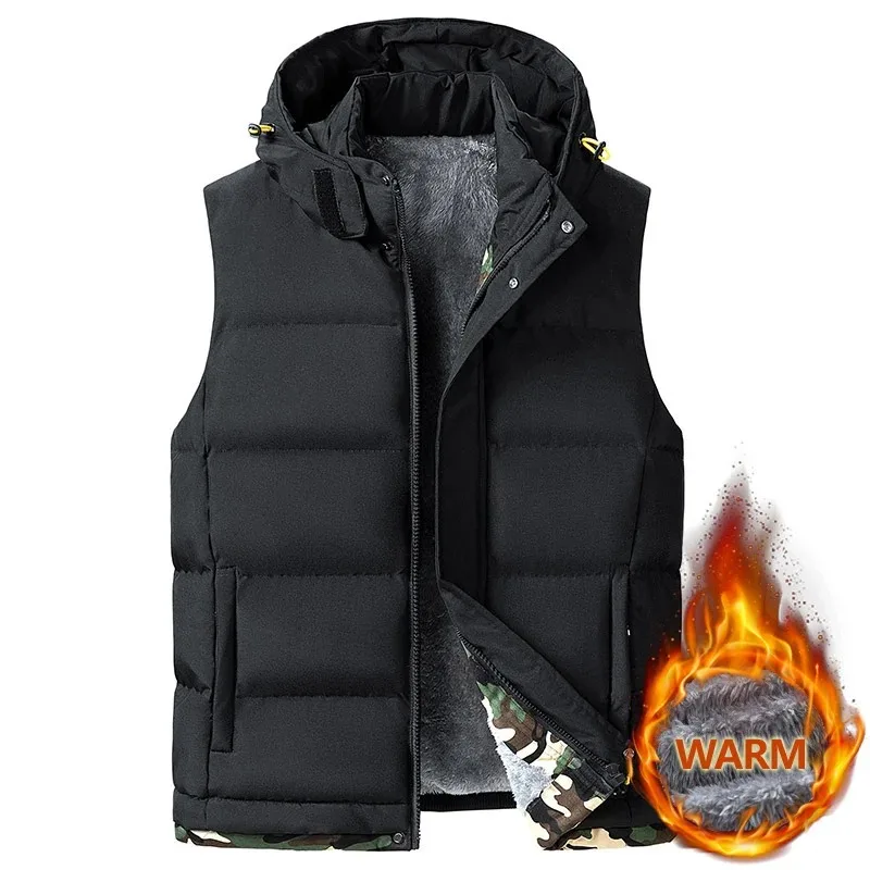 

Mens Vest Jacket Hooded Men Winter Warm Sleeveless Jackets Male Casual Waistcoat Solid Vest Thickening Veste Homme