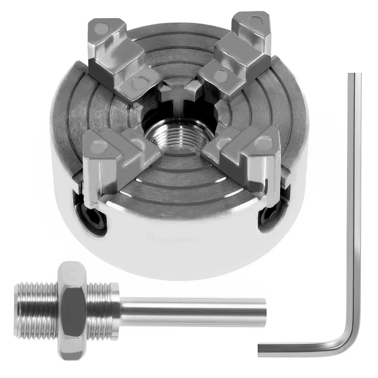 Portabrocas de 4 mordazas de aleación de Zinc, biela, Portabrocas de torneado de madera autocentrante, accesorios de abrazadera opcionales para Mini torno de Metal