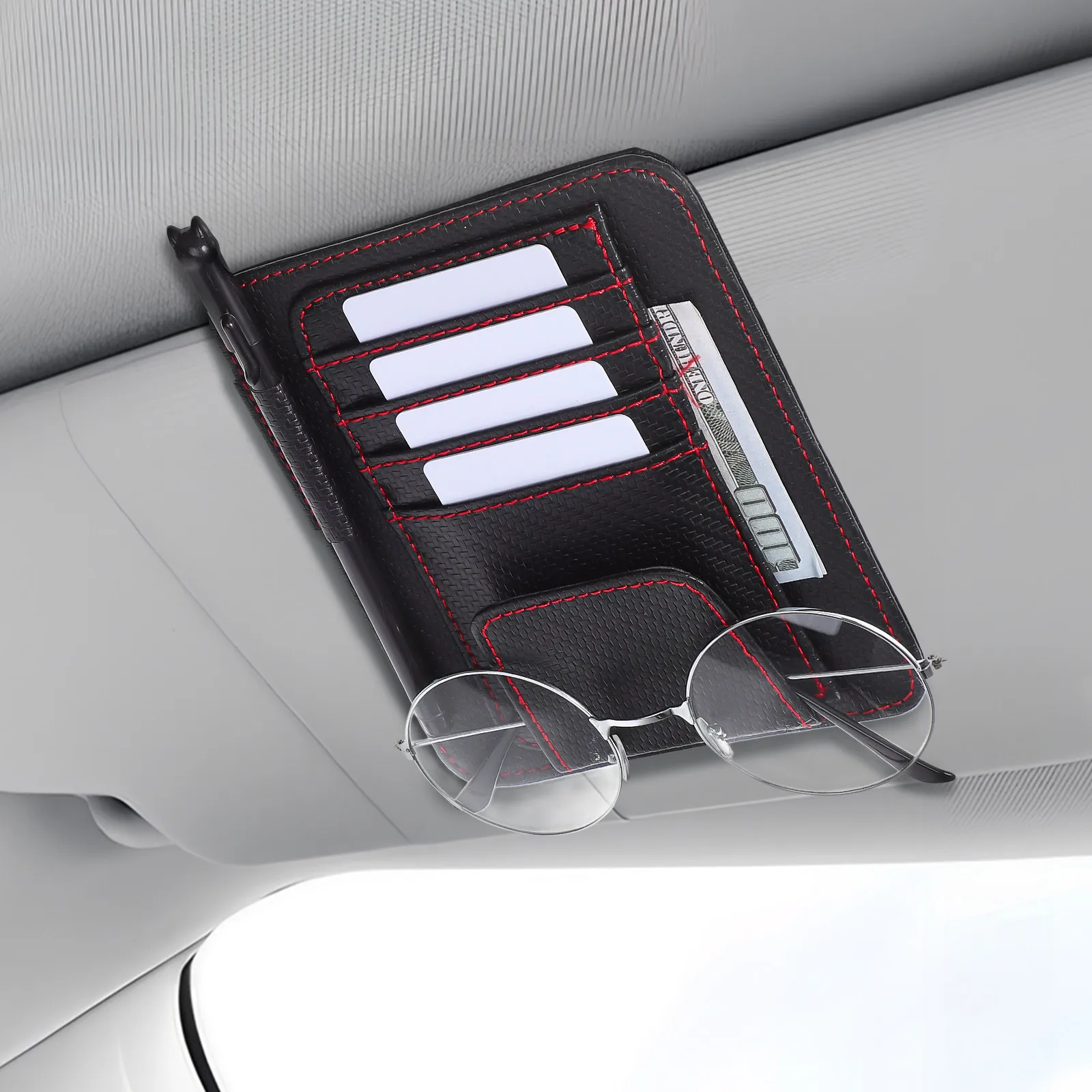 

Sun Visor Organizer Multifunctional Car Clip PU Material Car Sun Visor Storage Registration Insurance Card Holder Auto Interior