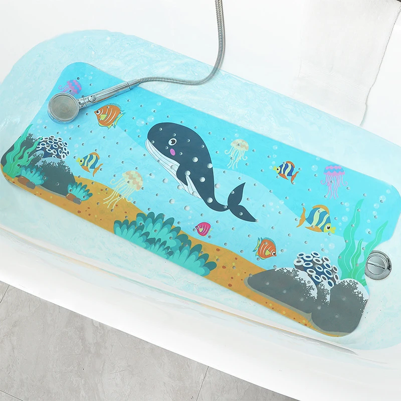 

40*100CM Children's Non-slip Bathtub Mat Printing Seabed Pattern PVC Bath Mat Kids Cartoon Floor Mat with Slip Suction Cup