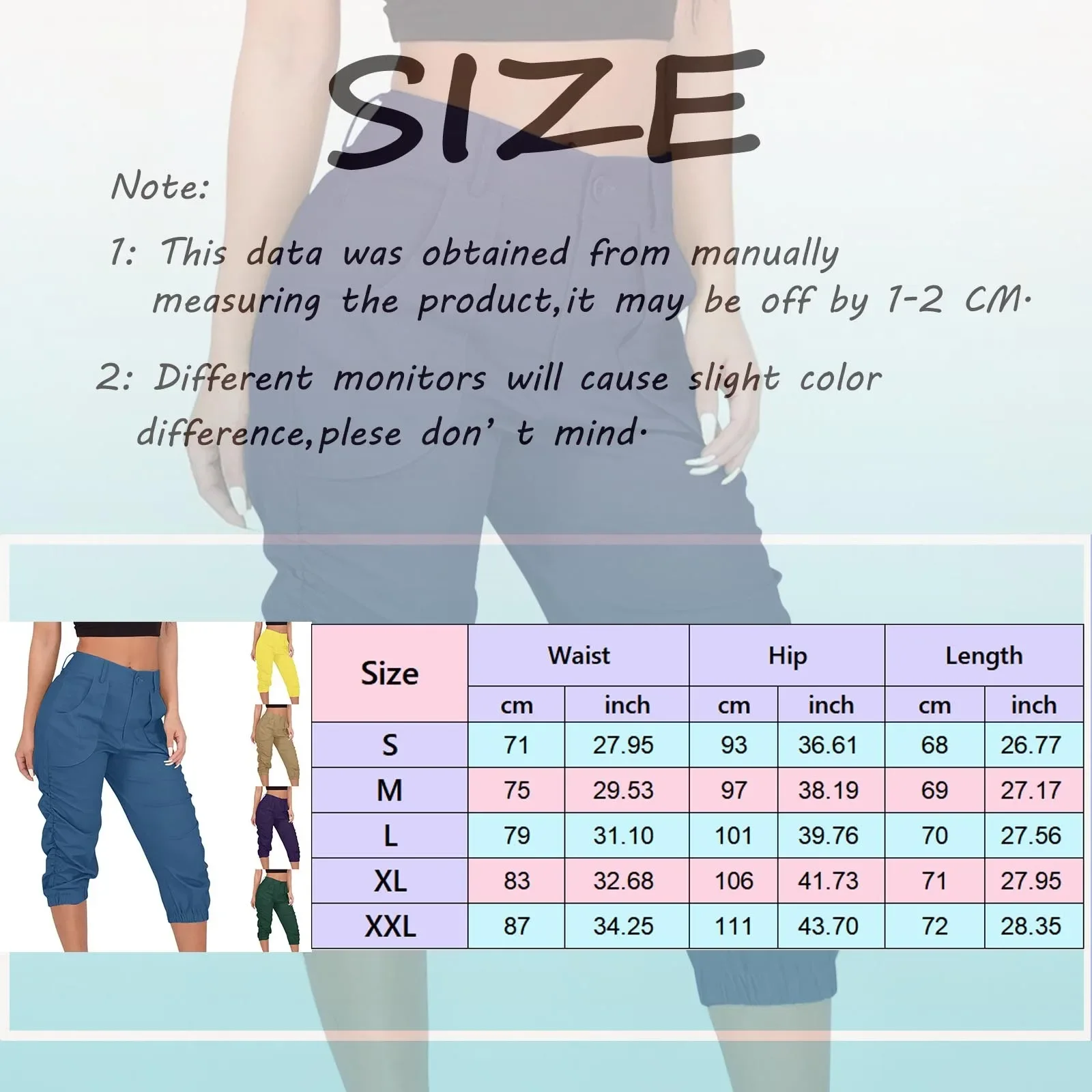 Womens Cargo Trousers Cargo Pants With Pocket High Waist Jogging Bottoms Solid Summer Cropped Trouser Leisure Trousers for Women