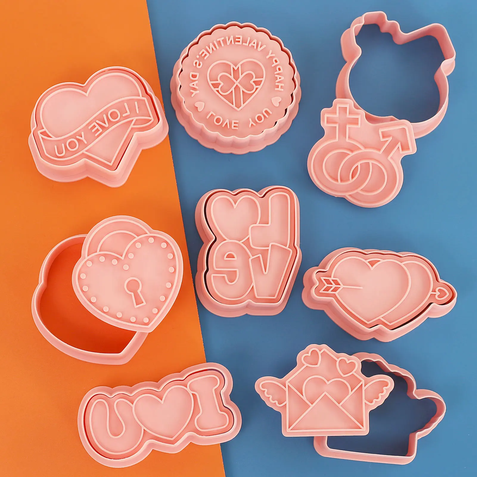 8pcs Valentine's Day Cookie Mold Love Shape Cookie Cutter Biscuit Mold for Wedding Bridal Shower Party DIY Fondant Cake Tools