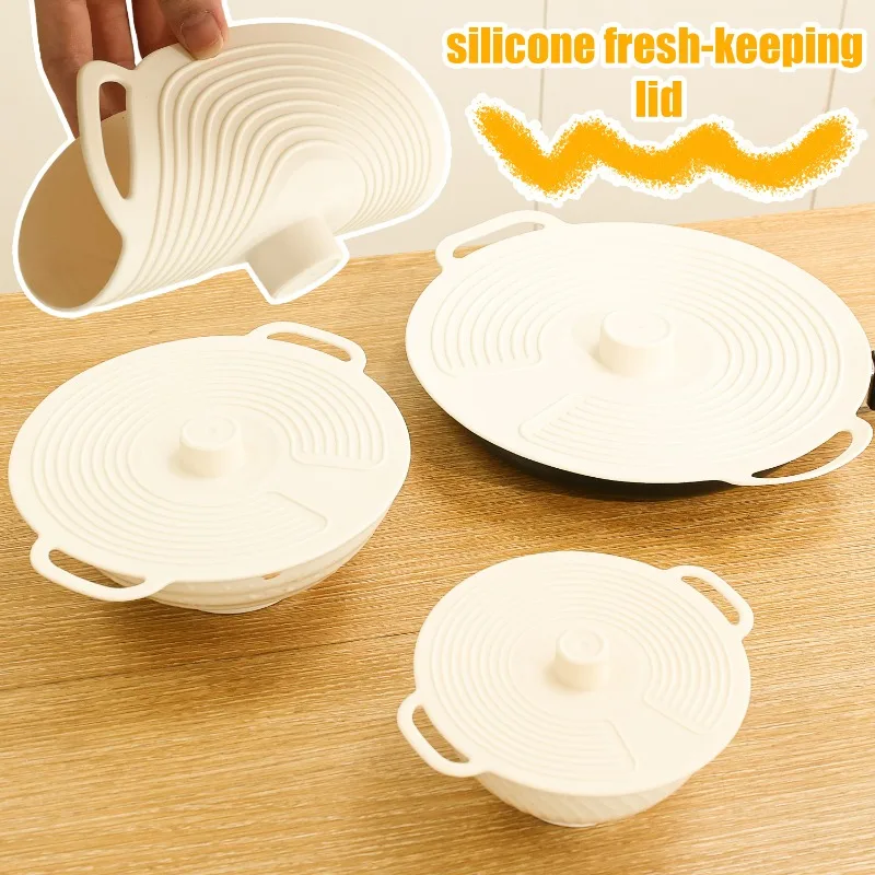 3/6pc Silicone Lids Set Dustproof Bowl Covers Heat-Resistant Microwave Splatterproof Cover Reusable Pot Lid With Handle for Bowl