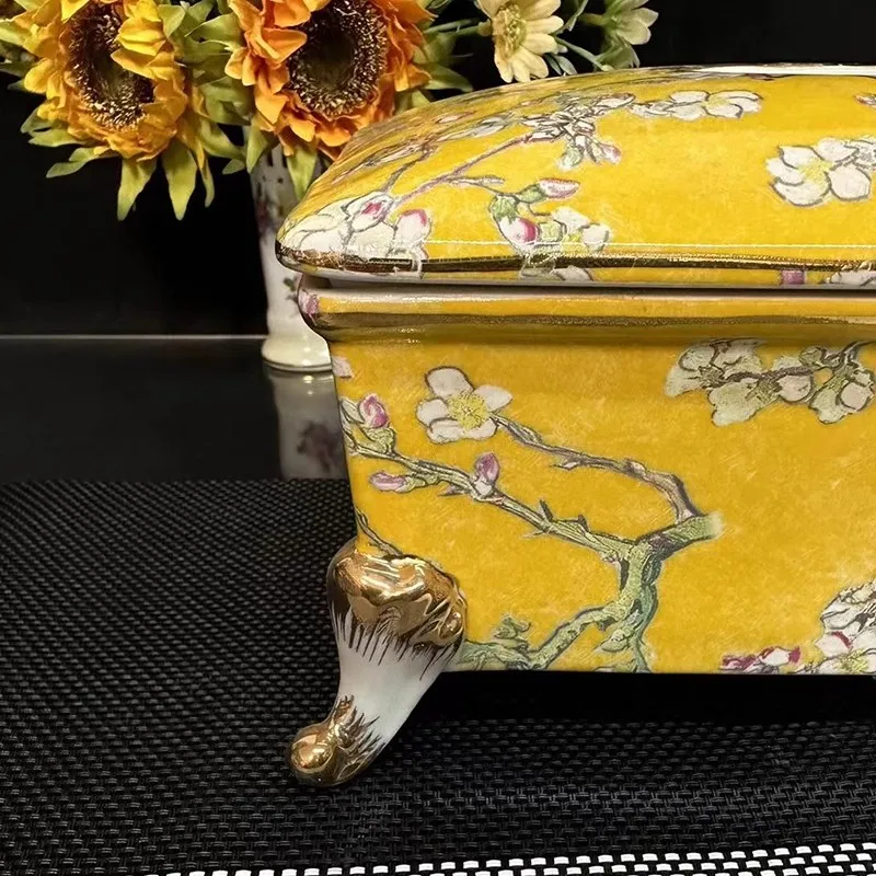 European style ceramic tissue box full of flowers, living room coffee table, table, paper drawer, high-end storage box, home res