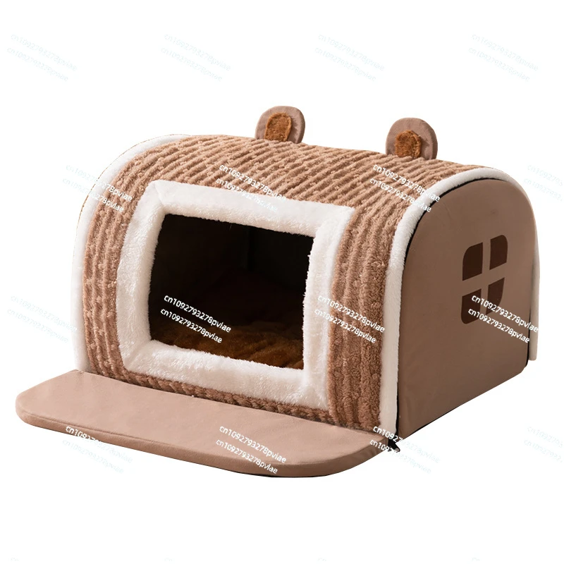 Brown three-dimensional bear ears curved house small dog cat autumn and winter home warm kennel cat litter pet use