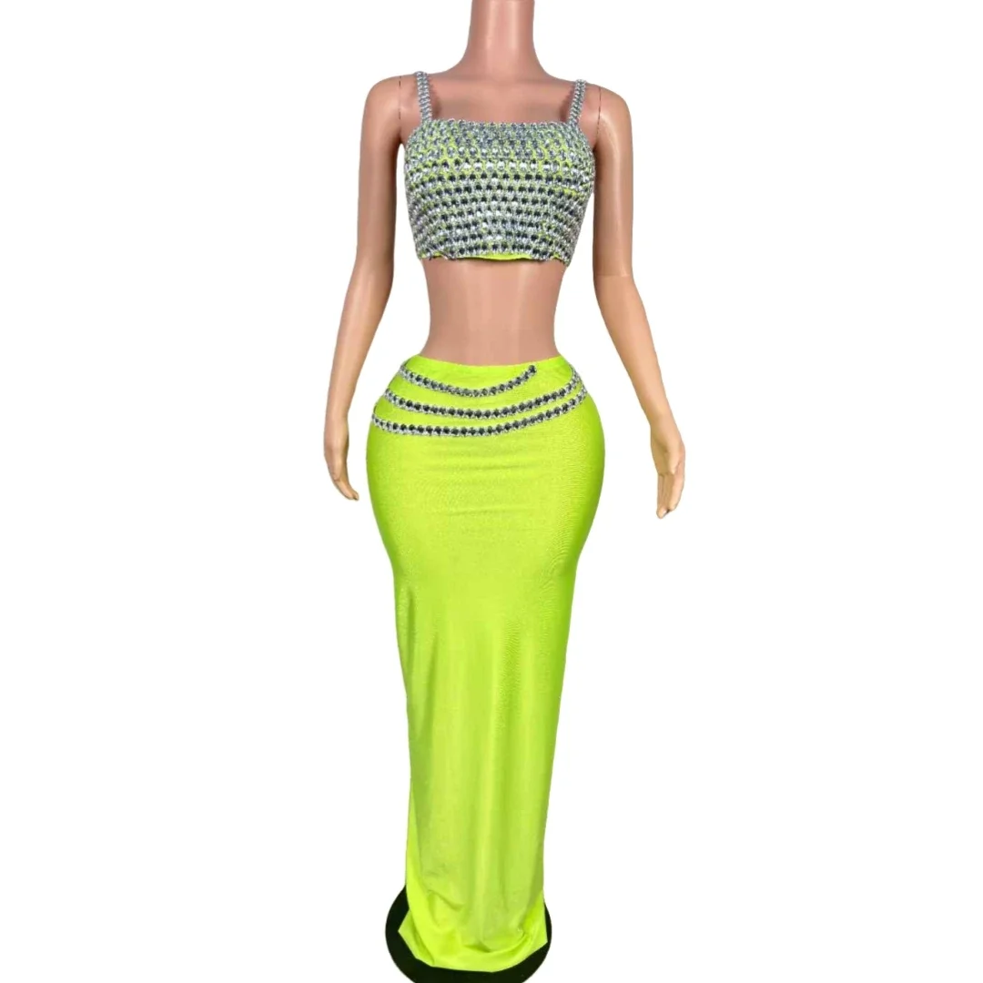 سباركلي حجر الراين بلايز التنانير المرنة 2 قطعة مجموعة للنساء المشجع لاس فيغاس Showgirl ليلة كلوبوير سحب الملكة الزي