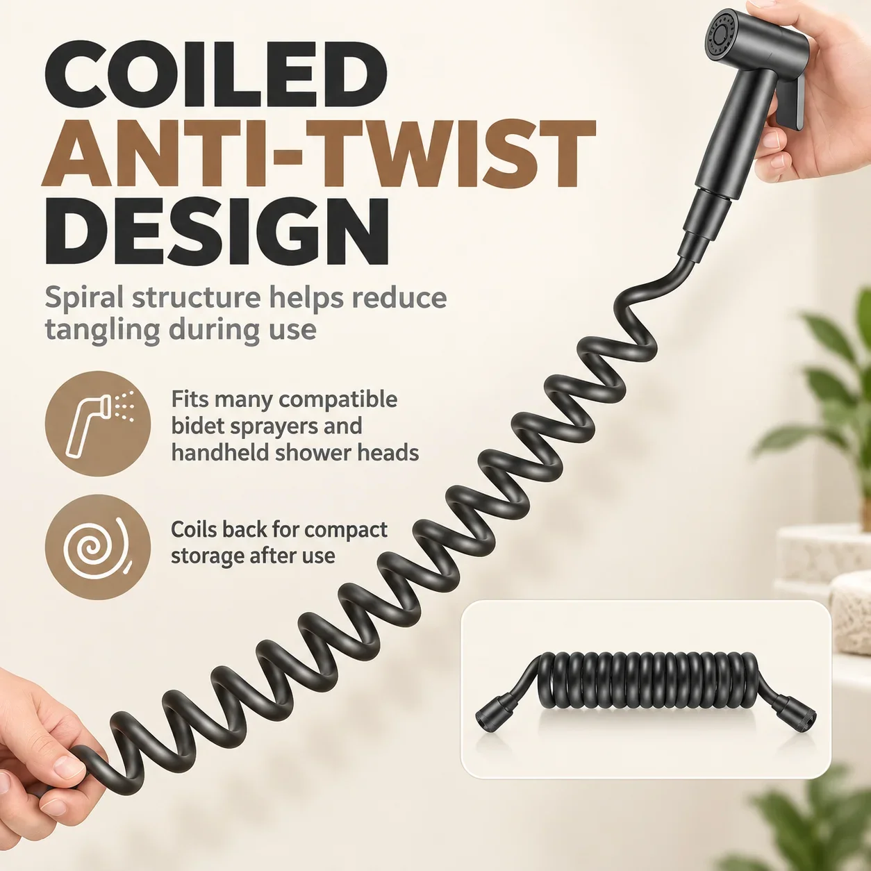 G1/2 Coiled Bidet Sprayer Hose 2M 3M 5M Flexible Anti-Twist Toilet Hand Shower Hose for Bathroom Shower Cleaning