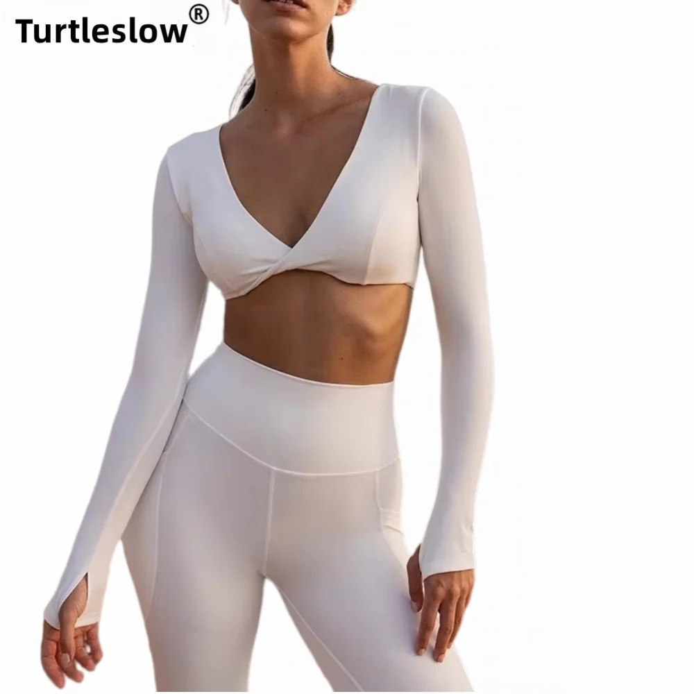 New Arrival Long-Sleeved Women's Yoga Shirt With Detachable Chest Pads Sexy Low Collar Tight Breathable Anti-Sweat Sports Top