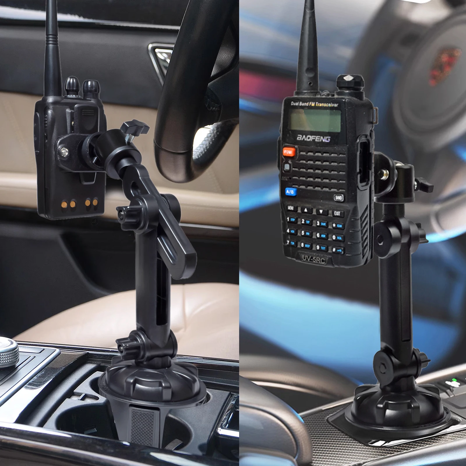 HYS Bekerhouder Walkie Talkie Clip Mount, Cup Handheld Radio Houder voor Auto [Veilig & Stabiel] Bekerhouder 2-weg Radio, Houder Radio Auto Cradle voor Motorola Icom Baofeng Kenwood met Riemclip