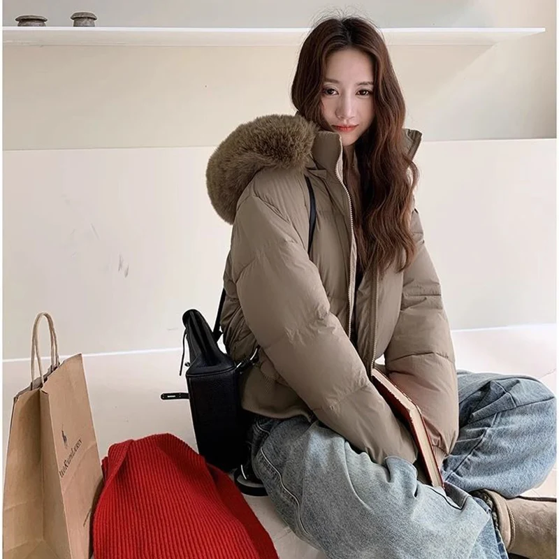 Winter Women's Short Parkas Cotton-padded Clothes Add Velvet Thicken Outerwear Fur Collar Removable Hooded Coats Warm Jackets
