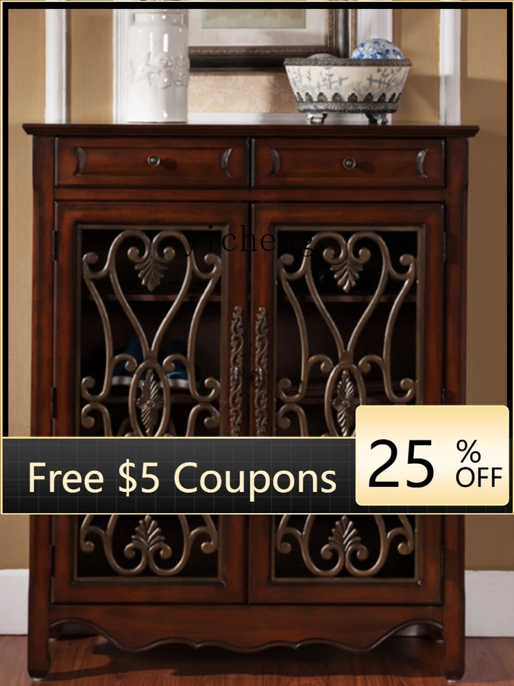

Shoe Cabinet Household Vintage Solid Wood Wall-Mounted Integrated Entrance Cabinet Home Storage Cabinet