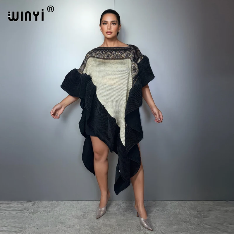 

WINYI summer Women's Africa Pleated Elastic Casual Top cape Jacket irregular poncho for woman Beach Cover up cloak Evening Dress
