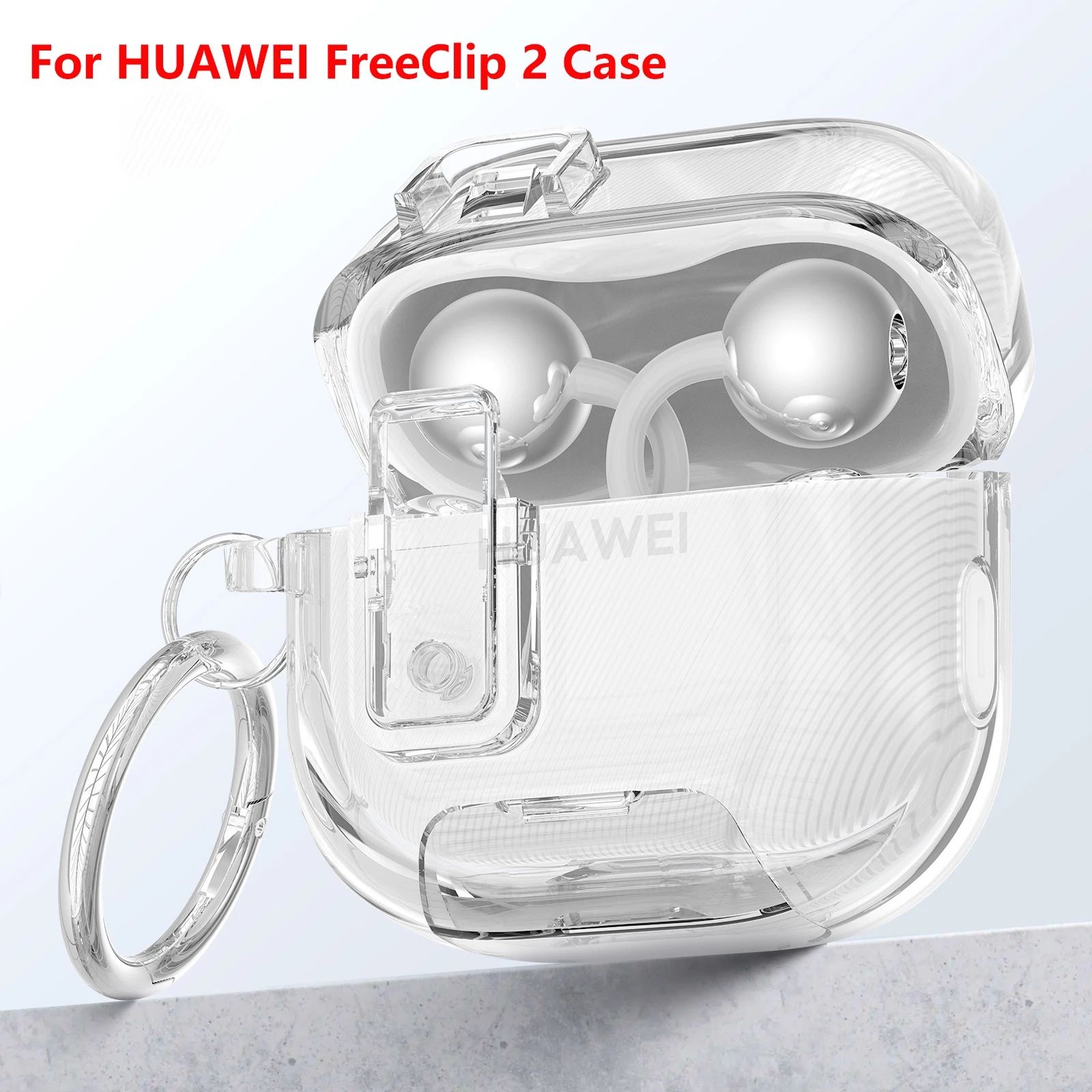 Transparente Schutzhülle mit Telefonhalter für Huawei FreeClip 2, Stoßfeste Kopfhörer-Schutzhülle mit Haken
