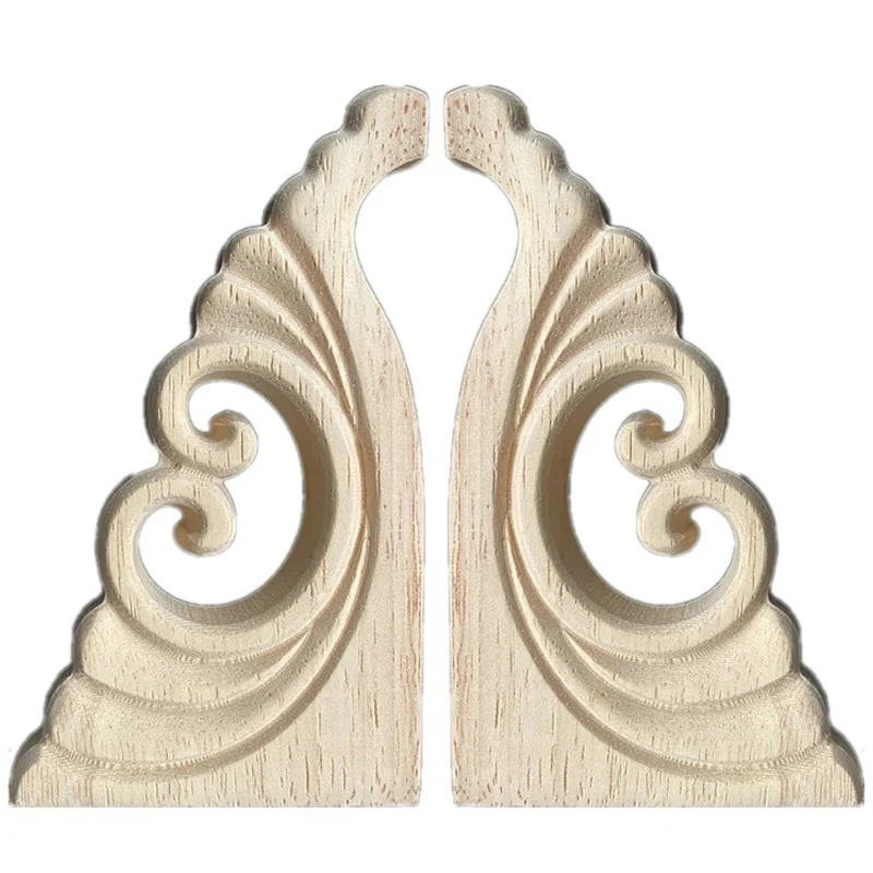 2PCS Wood Carved Corner Onlay Applique Frame Door Decorate Wall Doors Furniture Decorative Modern Figurines Wooden Miniatures