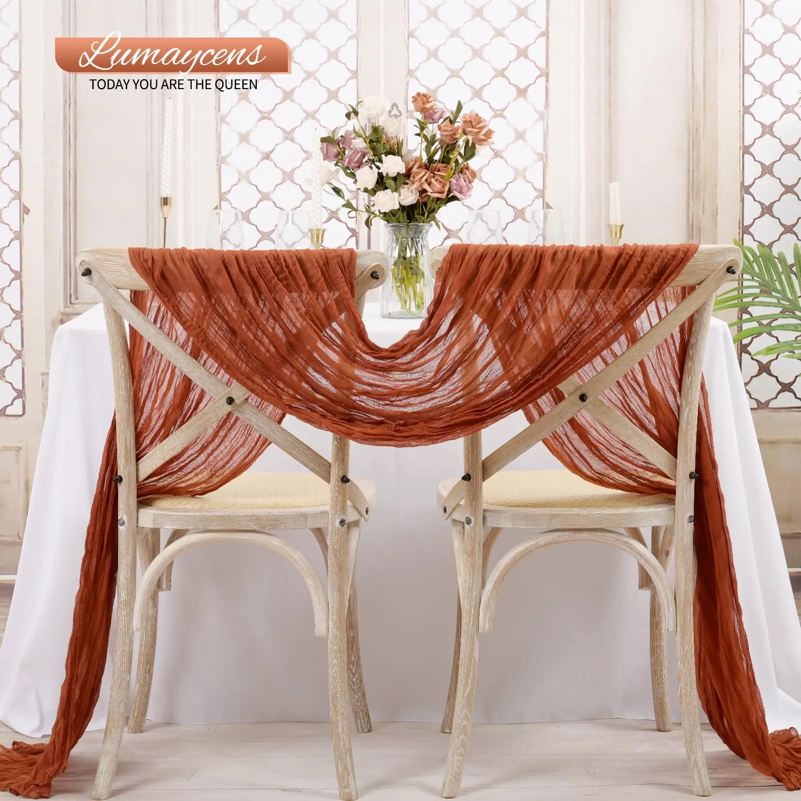 Set of 10 Gauze Wedding Table Runner 40x275cm Rust Semi-Sheer Cheesecloth Christmas Dining Party Arches Cake Table Decor