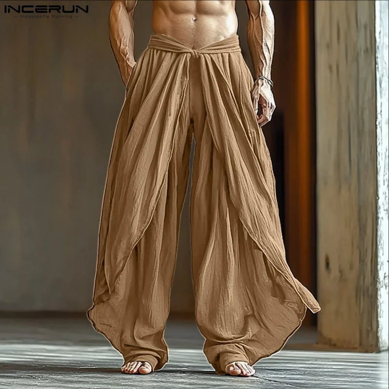 

INCERUN Men Pants Solid Color Elastic Waist Joggers Oversize Trousers Men 2025 Vintage Casual Male Long Pants S-5XL Streetwear