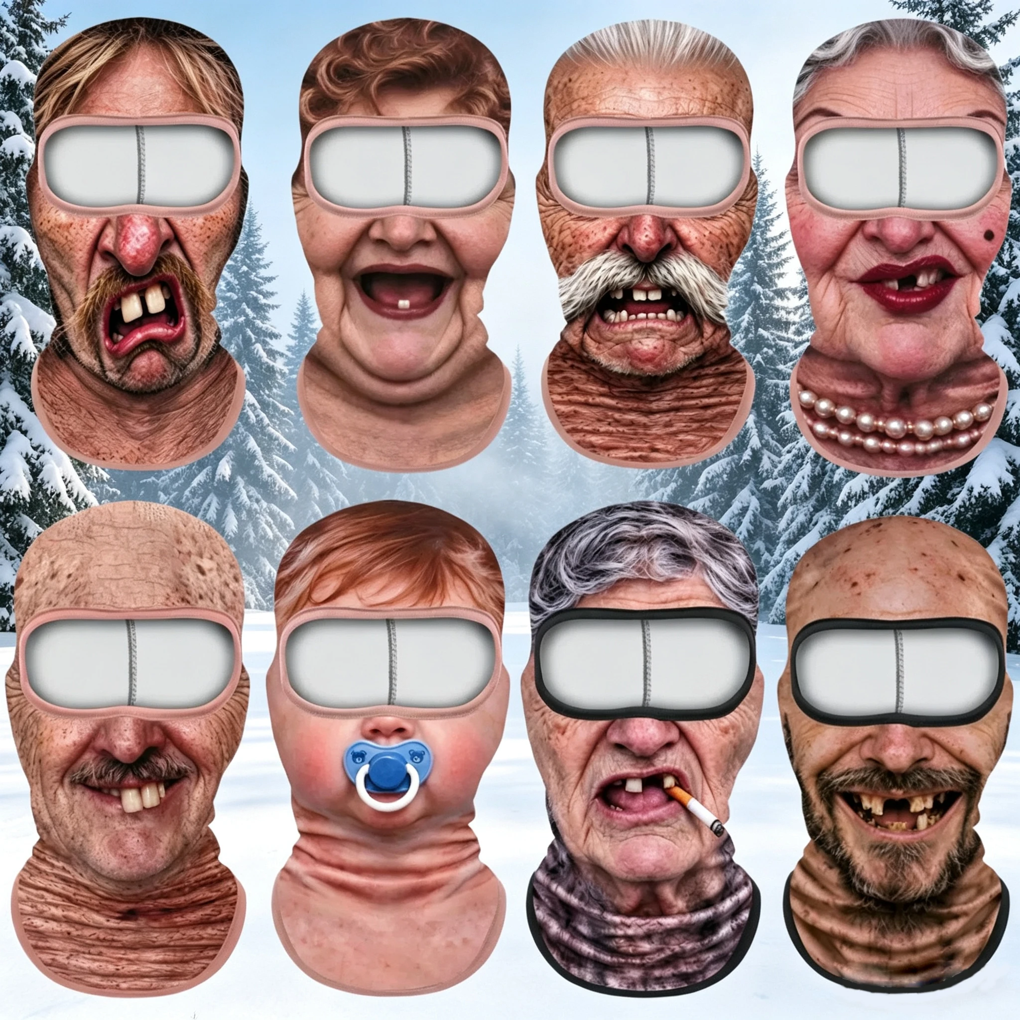 1/12Pcs Old Man Ski Mask,Funny Realistic Face Printed Balaclava,Stretch Cosplay Headgear for Halloween,Costume Parties & Pranks