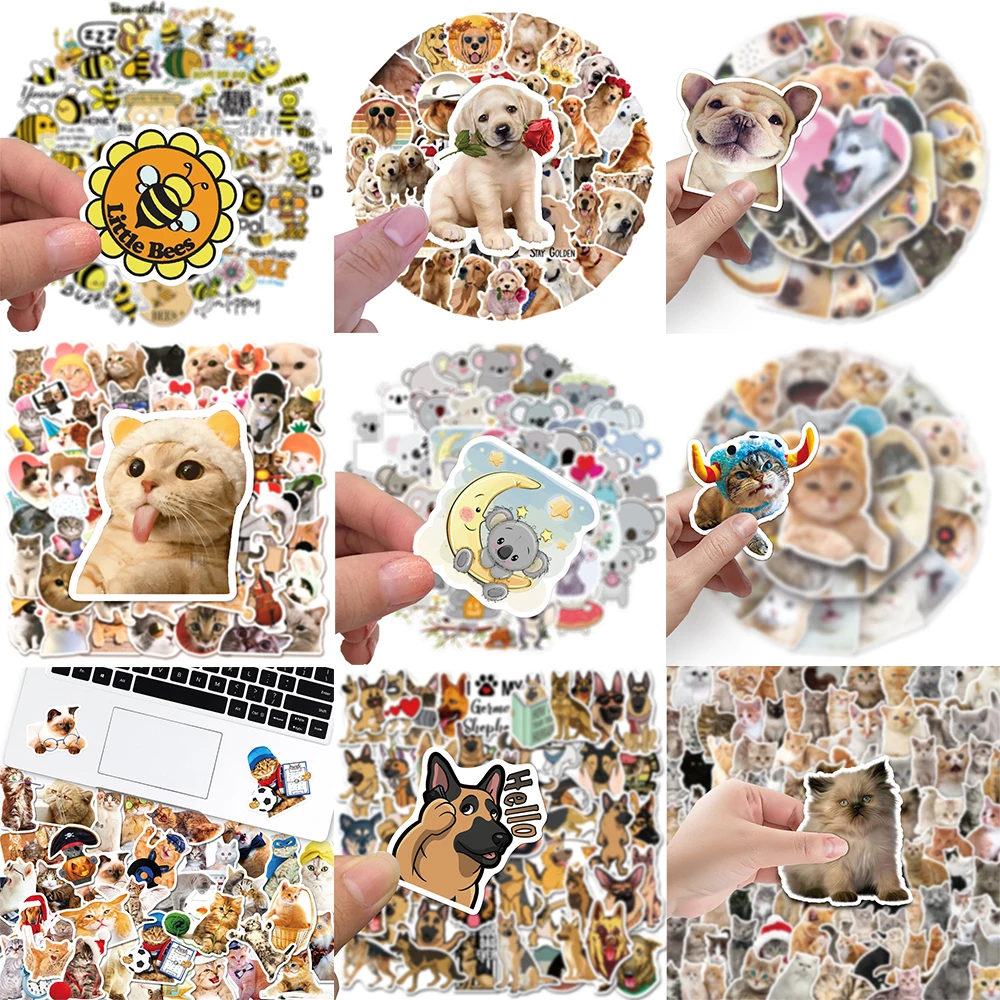 10/30/50PCS Cute Bee Dog Cat Koala Stickers Series Cartoon Graffiti Cup Helmet Laptop Luggage Laptop Phone Decoration Wholesale