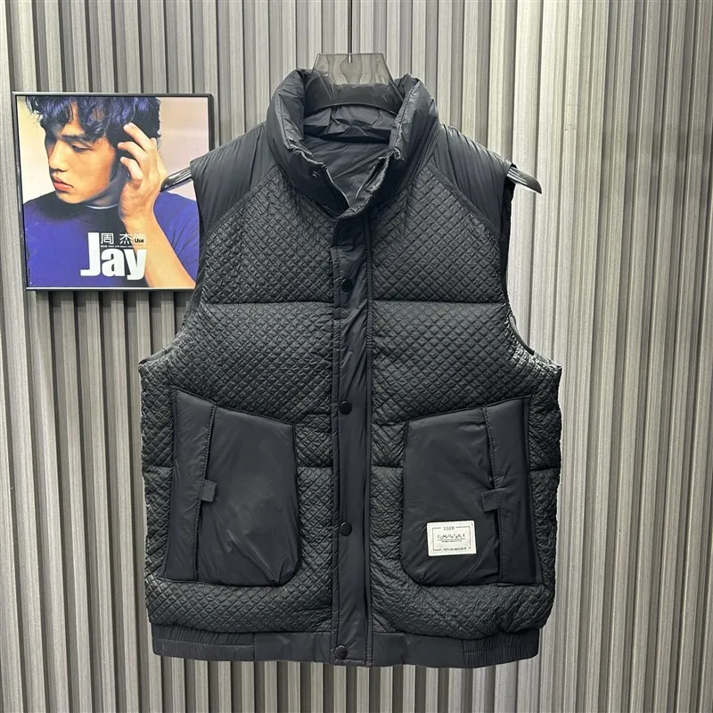 

Early Winter Thickened Stand Collar Men's down Cotton Pineapple Pattern Vest Windproof Warm Functional Style Sleeveless Trendy