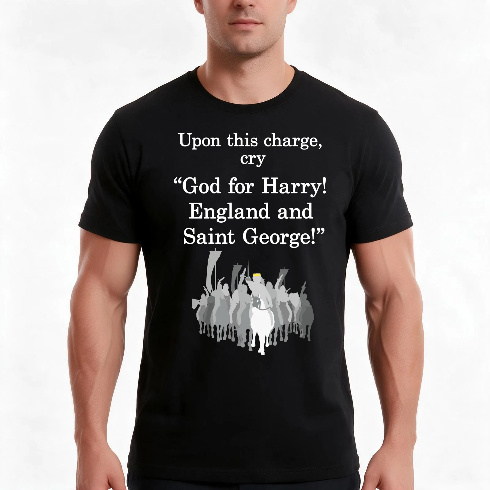 Shakespeare - Henry V - upon this charge, - dark T-Shirt, Summer Casual Cotton Tee, Oversized Streetwear Tops, Unisex Men Women