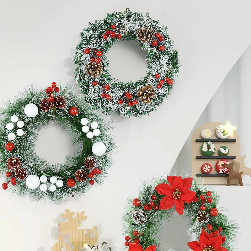 30cm Christmas Wreath Door Hanging Rattan Layout Decoration Artificial Pinecone Garland Ornaments Merry Xmas Party 2023 New Year