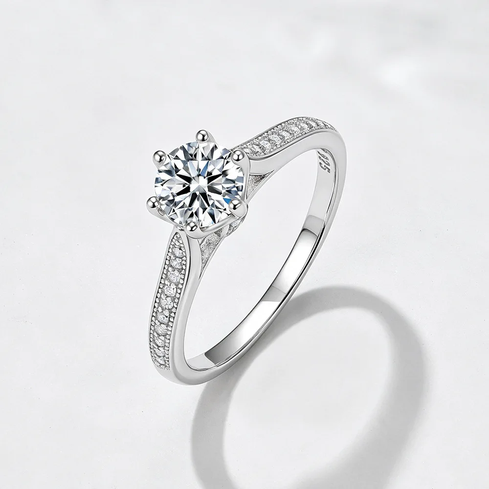 Dave&di S925 Pure Silver Classic Six Claw Diamond Set Zircon Ring European And American Cross Border Light Luxury Simple Fashio