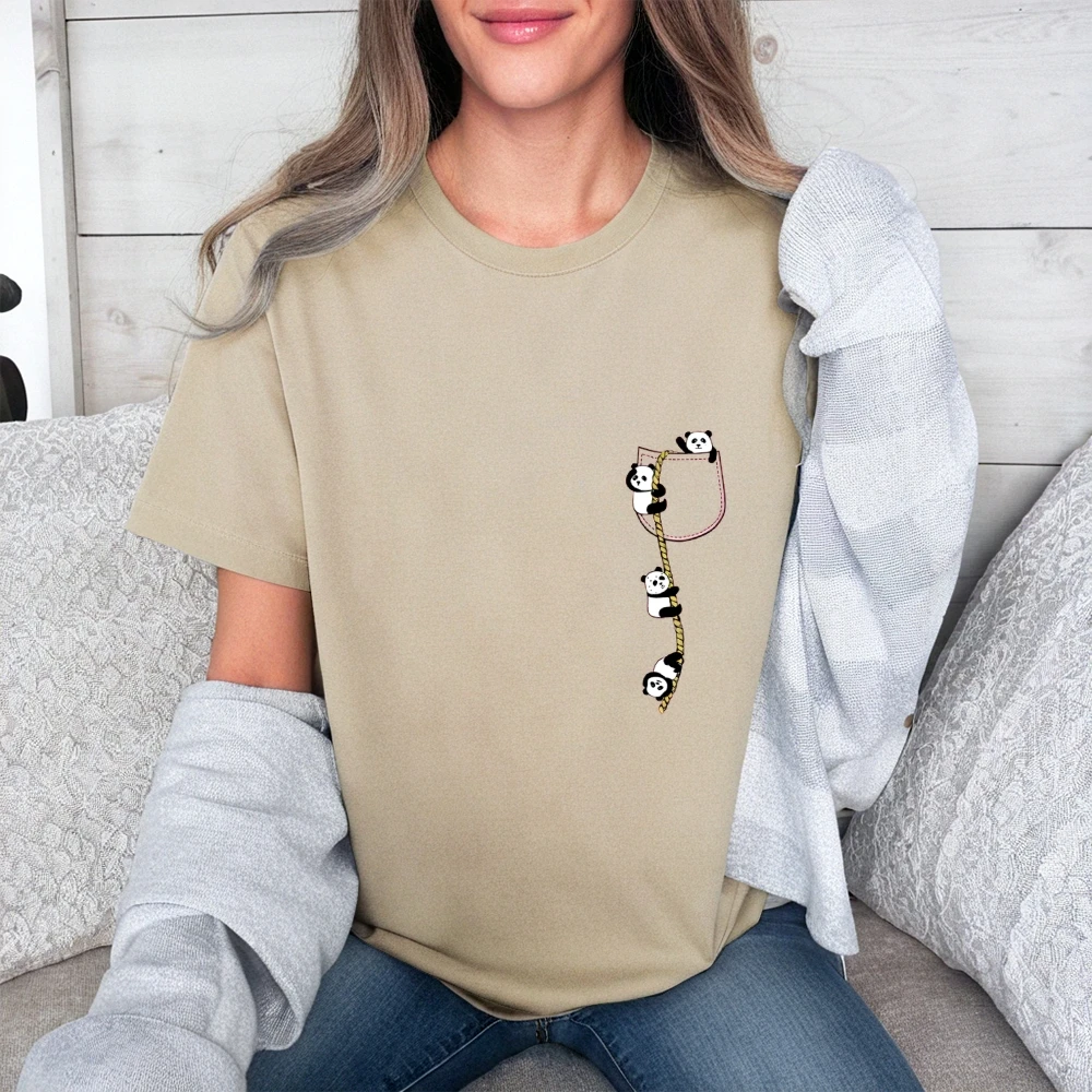 Camiseta de gran tamaño con estampado de cuerda de escalada de Panda Y2k para mujer, Camiseta de algodón, ropa de calle, Top gráfico juguetón, estilo Animal bonito de verano