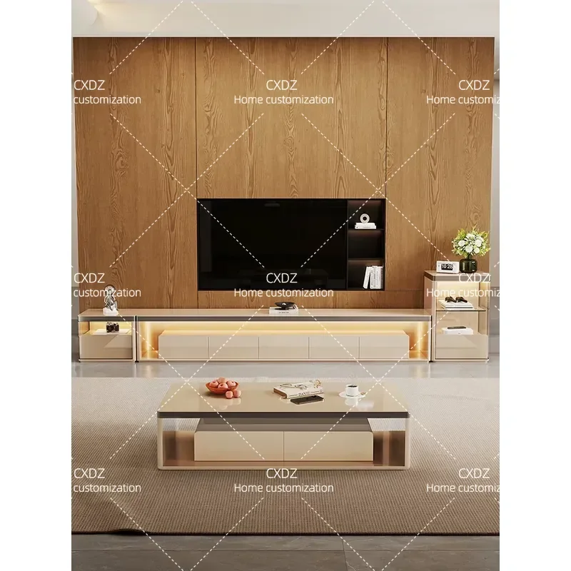 Luxury Solid Wood TV Cabinet and Coffee Table Set for Living Room Modern High End Floor Standing Media Console Storage Unit