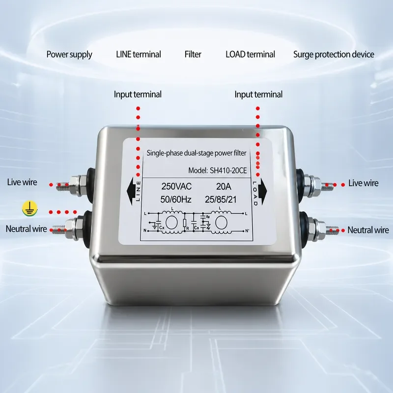 SH410 Single Phase Double Section EMI Power Supply Filter 6A 10A 20A 30A 50A High Performance Anti Interference