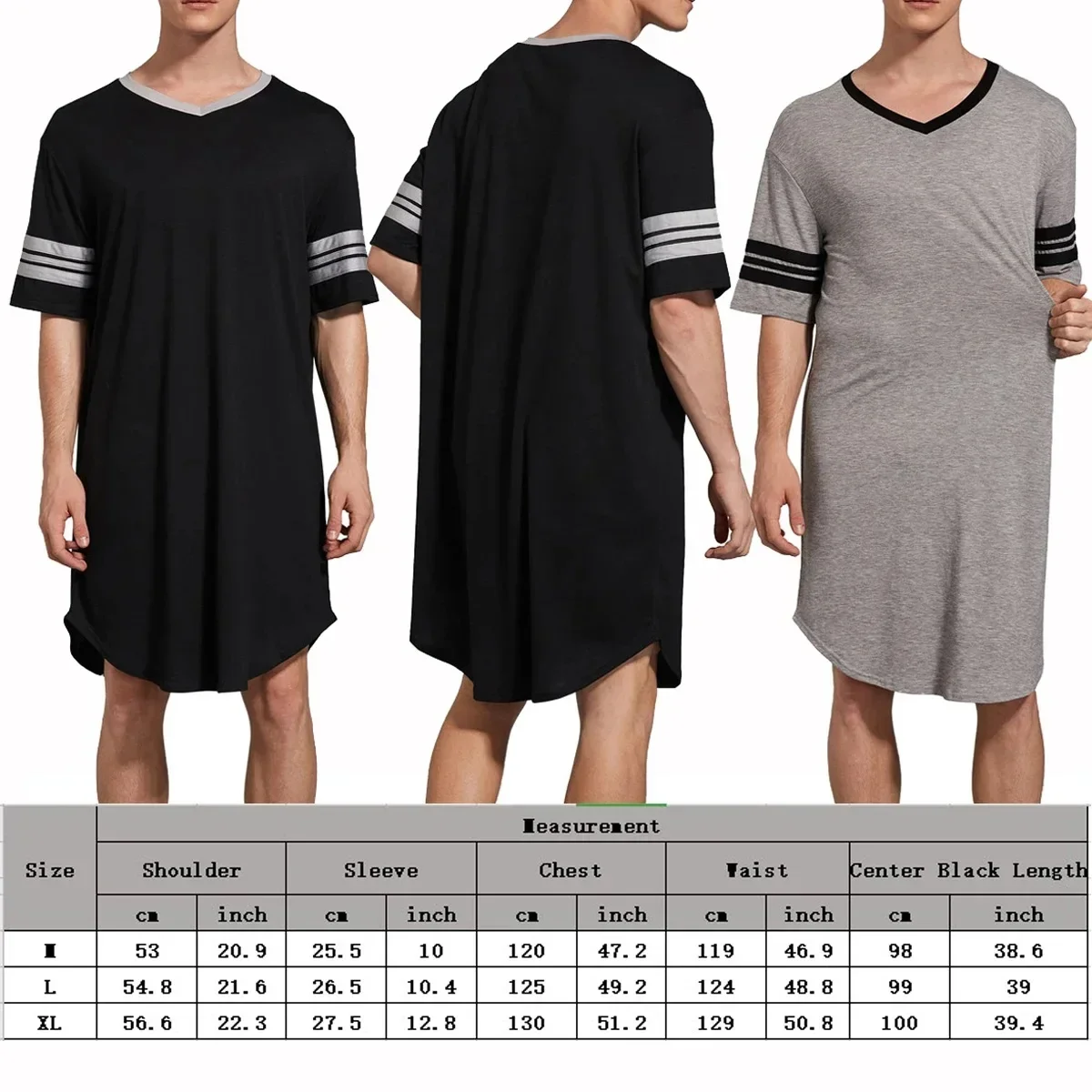 Men Patchwork Color Nightshirt Sleep Tops Short Sleeve V-neck Soft Loose Nightwear Male Casual Homewear Summer Hombre Nightdress