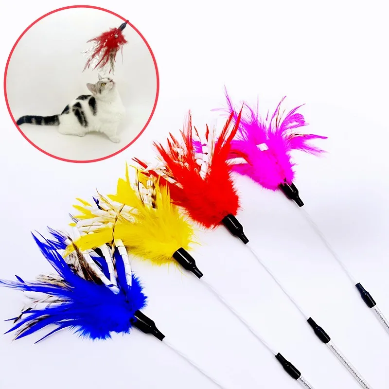 

Cat Toy Feather Stick Cat Toys Interactive Colorful Feather Stick Teaser Toys for Cats Scratching Long Handle Cats Toy with Bell