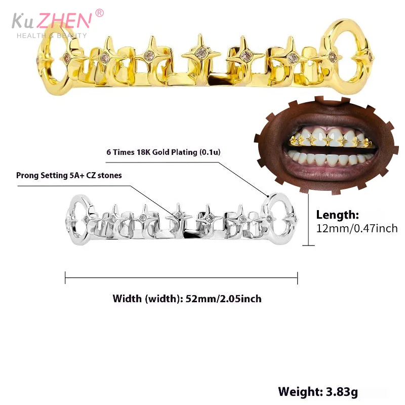 

1 шт., готическая цепочка со звездами, зубы в стиле хип-хоп, циркониевые колпачки для рта и зубов для женщин и мужчин, ювелирные изделия, модные аксессуары для стоматологических украшений