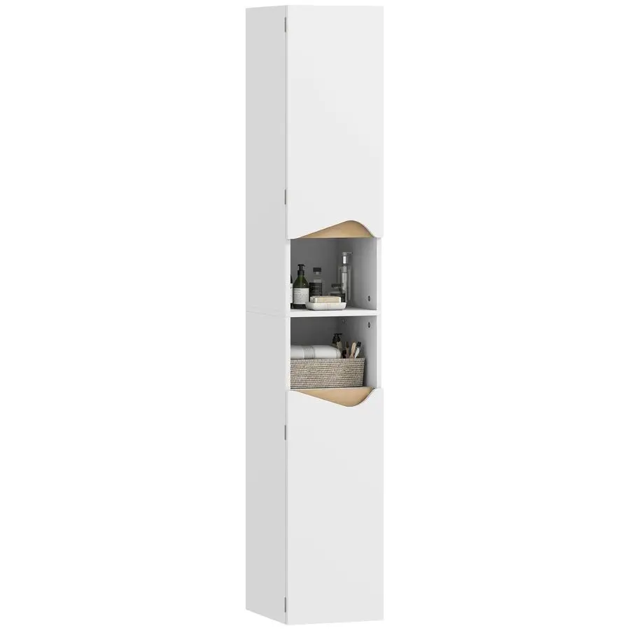 Tall Bathroom Cabinet, Modern Slim Bathroom Storage Cabinet with 2 Doors and 2 Open Compartments, Adjustable Shelves, Freestand