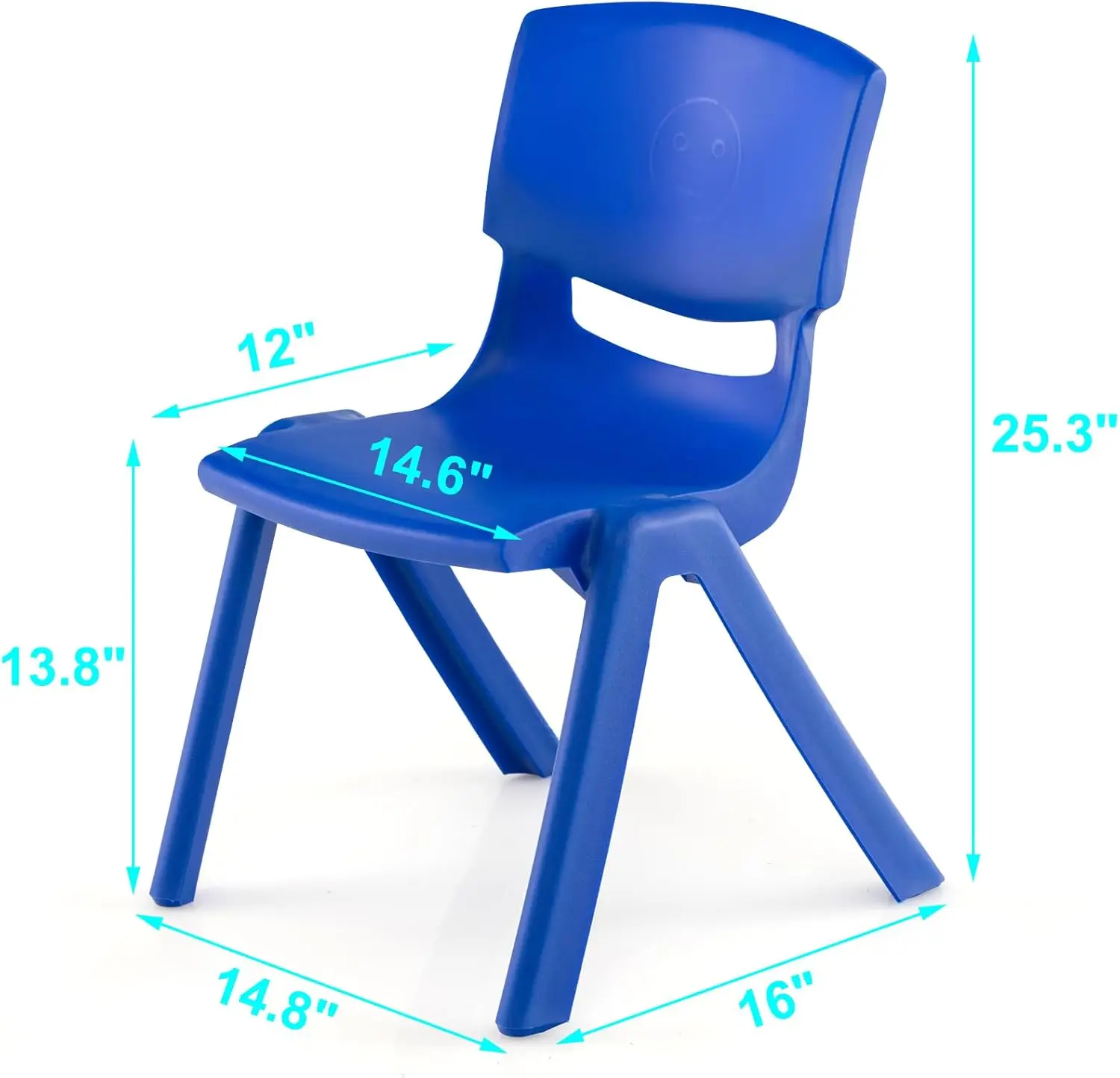 Cadeira de plástico empilhável para criança, cadeira premium para creche, escola, ao ar livre, casa-azul, 13.k, 8 "H