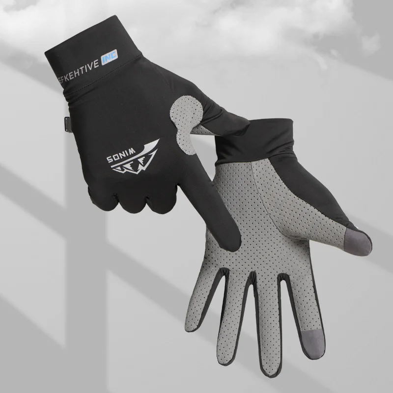 Guantes de seda de hielo para mantener el calor, guantes finos de invierno para conducción al aire libre, antideslizantes, protector solar, guantes de pesca con dedos completos, guantes de remo para Kayak