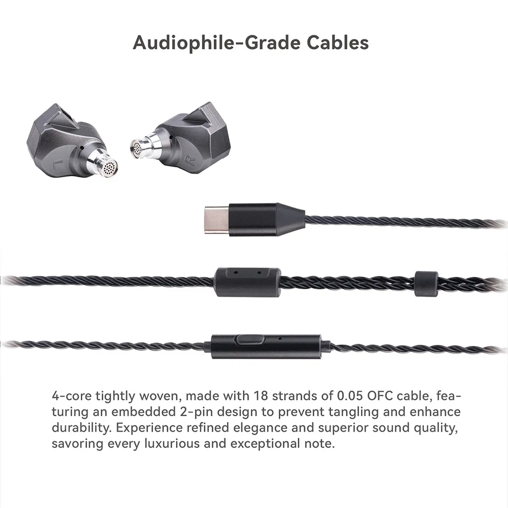 TINHIFI C2 2025 Наушники 10 мм PU + LCP Мембранный драйвер Съемный 0,78 мм 2-контактный разъем 3,5 мм/Type-C с микрофоном Спортивная игра IEM