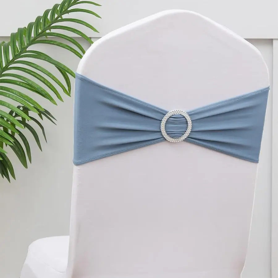 

Dusty Blue Chair Sashes for Wedding Ceremony, Elastic Chair Bands Bows for Party Banquet Theme Hotel Restaurant Event Decoration