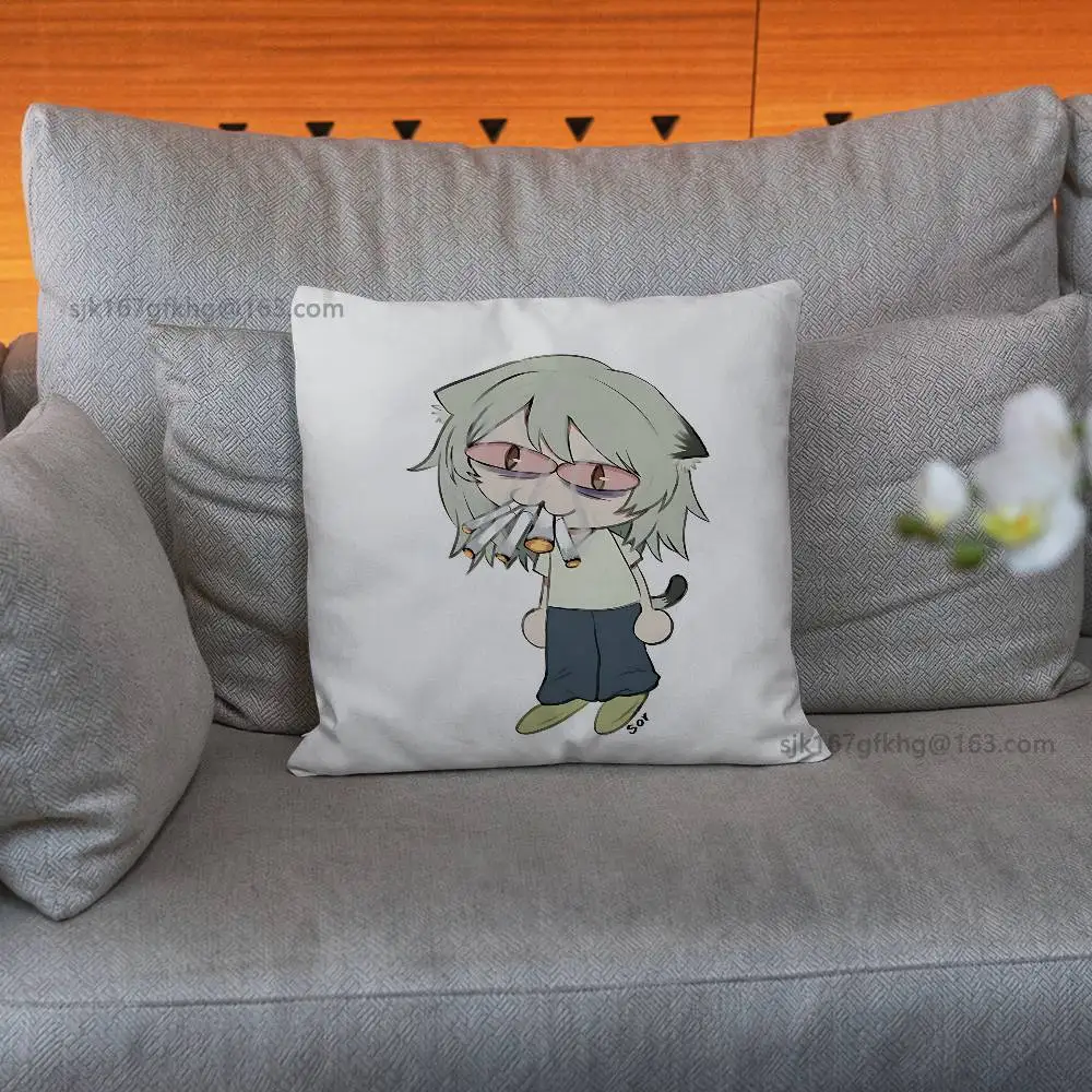 Chainsmoker Cat Anime Pillow Case Sofa Living Room Bedroom Headboard Backrest Cushion Square Cushion Nap Time