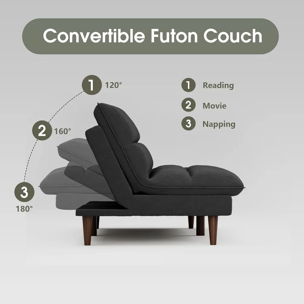 Sofá-cama de veludo futon, sofá-cama ajustável para apartamento pequeno, conjunto de móveis conversíveis para sala de estar, cama dobrável