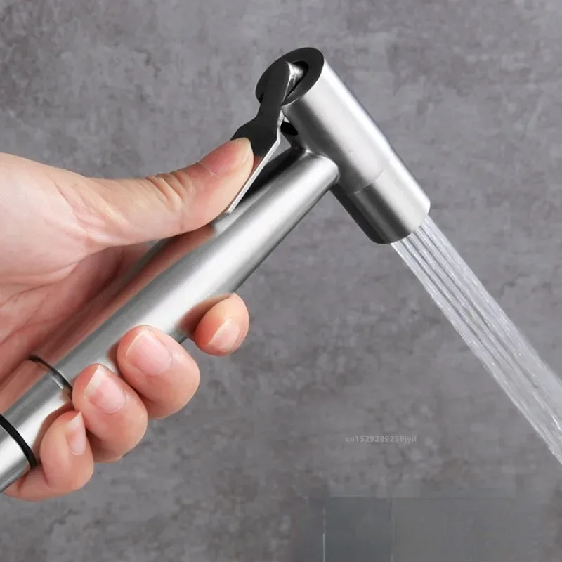 Stainless Steel Faucet Spray Gun Handheld Toilet Bidet Faucet Hand Bidet Brushed Water Sprayer Cleaning Booster Flushing Device