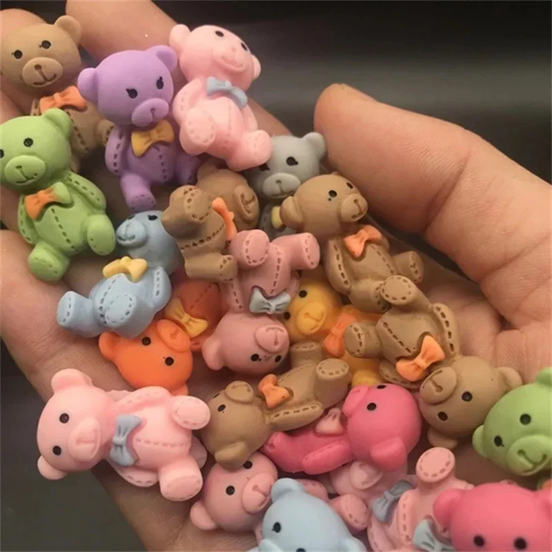 20pcs Kawaii Resin Rhinestones Charms Nail Art Decorations 3D Flowder/Bear Cartoon Design Nail Ornament Accessories DIY Supplies