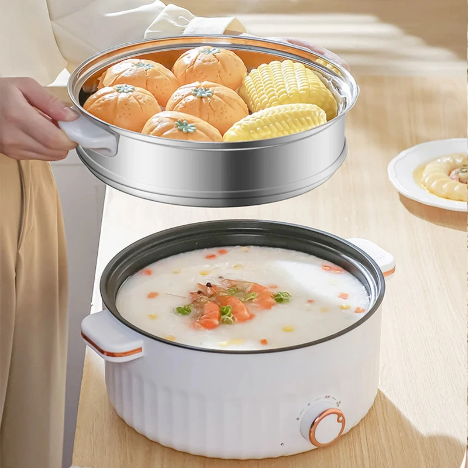 New Versatile, efficient, and convenient double layer multi cooker with EU plug - the perfect kitchen appliance for homes and do