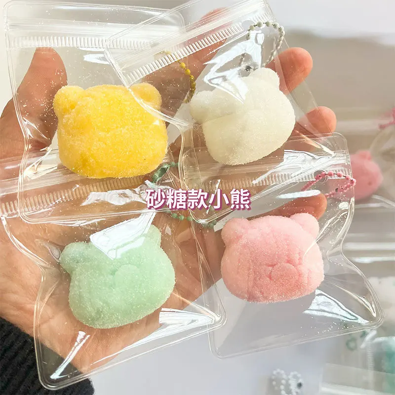 Cute Flocking Bear Head Pinch Fidget Soft Sticky Squeeze Slow Rebound Decompression Cartoon Sugar Bear Squishy Fidget Toys