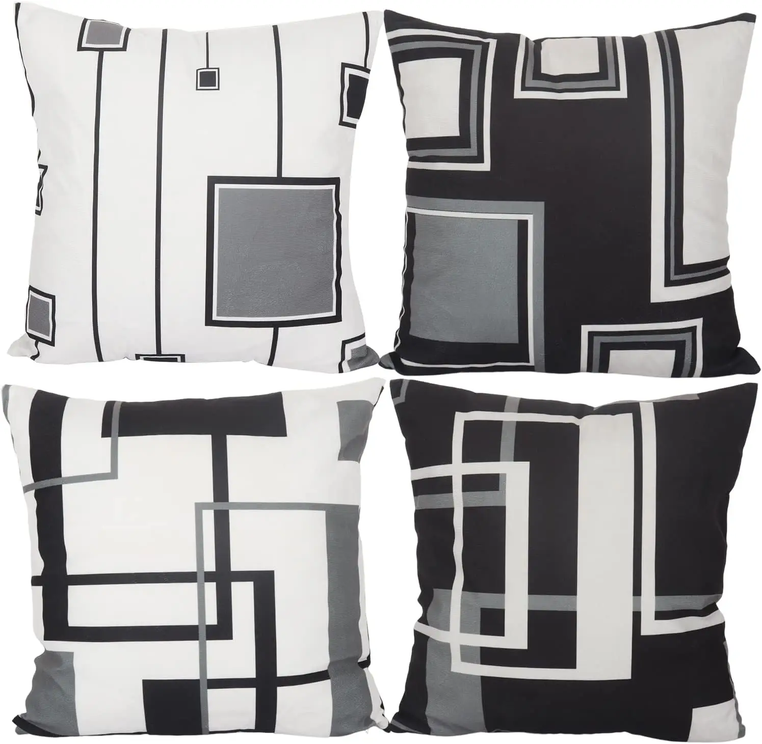 4pcs Black White Grey Geometric Cushion Covers, Modern Abstract Pillow Cases for Sofa Bedroom Living Room Home Decor 45x45cm