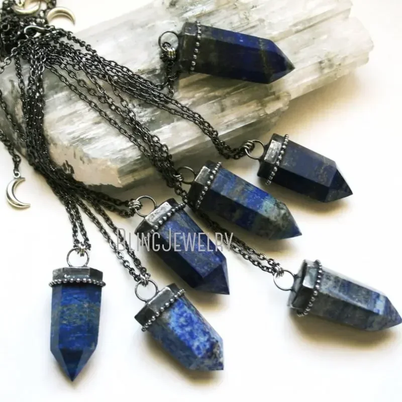 10pcs Blue Lapis Lazuli Crystal Necklace Pendulum Stone Tower Talisman Witch Beach Desert Festival Arcane Collar Jewelry